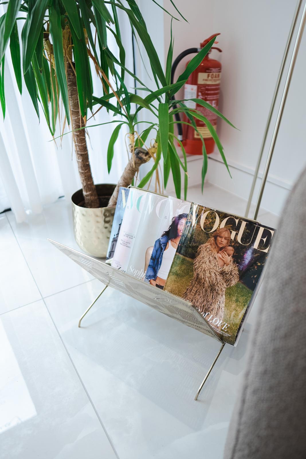 Magazine rack at The Aesthetics Lounge